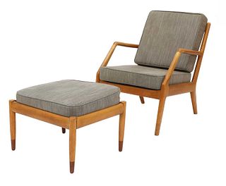 A Danish birch and teak lounger and stool,