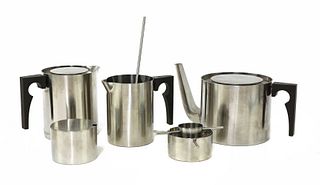 A Stelton 'Cylinda-line' stainless steel tea set,