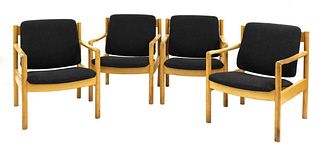 A four of Ercol 'Model 773' beech armchairs,