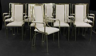 A set of ten brass armchairs,