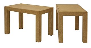 A pair of scumbled cream-on-white side tables,