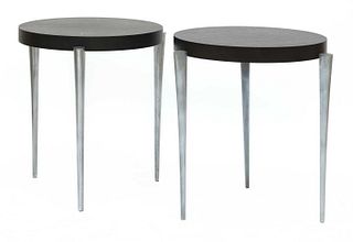 A pair of stained oak side tables,