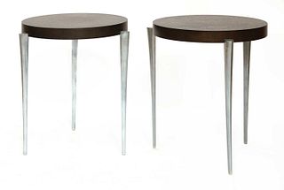 A pair of stained oak side tables,