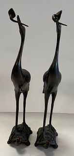Qing dynasty Pair crane bronze figurines