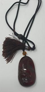 Gorgeous large Amber Fish design pendant with bead 3 x