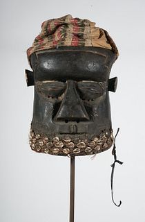 African Kuba Helmet Mask with cloth and fur hat 20th century