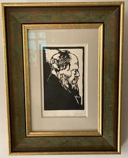 Manuel Martinez Hugué, Manolo, original woodcut, signed, 'bearded man', Portrait of Maillol?