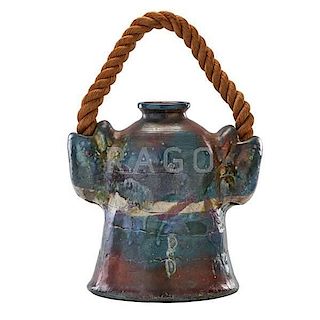 NANCY JURS Large raku-fired jug w/ rope handle