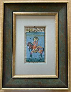 Middle Eastern miniature, 19th-20th c. 'Horse & Rider', gouache & gilt