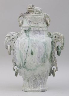 LARGE CHINESE HARDSTONE COVERED URN, possibly jade, unknown age