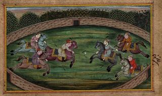 Indian miniature Polo scene, gouache and gilt