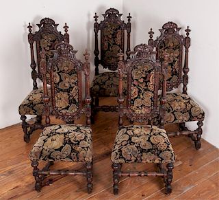 Jacobean Style Antique Dining Chairs, Five (5)