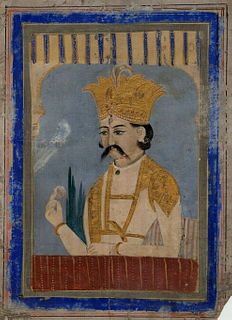 Early Indian painting of a prince, gouache and gilt on paper, miniature