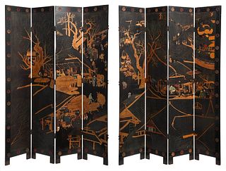 Chinese Carved and Polychromed Eight Panel Room Screen