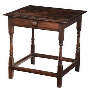 William and Mary Style Oak Stretcher Base Table