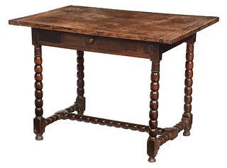 William and Mary Stretcher Base Table, Early Surface