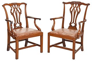Near Pair Chippendale Style Mahogany Armchairs