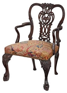 Chippendale Style Carved Mahogany Open Armchair