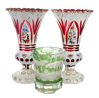 Three Bohemian Cut to Clear Glass Vases