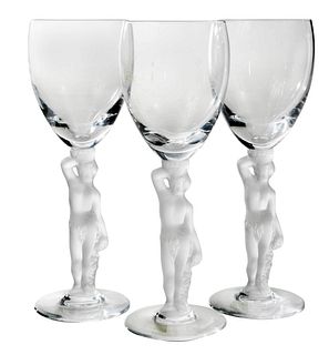 Nine Figural Frosted Glass Wine Glasses