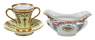 Chocolate Cup and Saucer and Sevres Sauce Boat