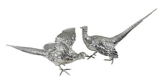 Pair Silver Plate Pheasants