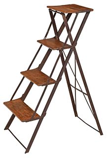 Vintage Steel and Wood Folding Ladder Plant Stand