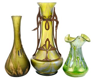 Three Continental Art Glass Vases