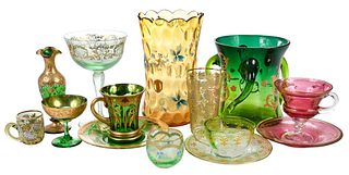 Group of Fourteen Moser and Moser Style Glass Articles
