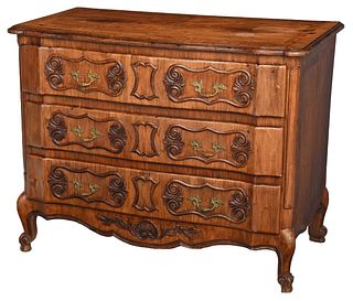 Provincial Louis XV Style Bookmatched Walnut Commode