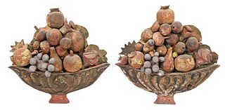 Pair of Painted Carved Fruit Wall Plaques