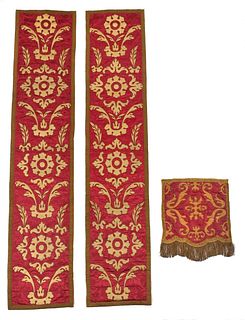 Three Red Silk Brocade Altar Panels