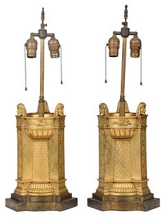 Pair of French Gilt Metal Lamps