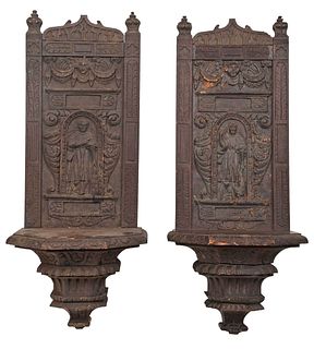 Pair Gothic or Gothic Style Carved Oak Wall Brackets