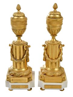 Pair of Louis XVI Style Gilt Bronze and Marble Candlesticks