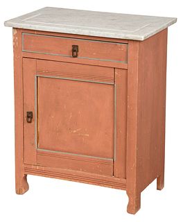 Salmon and Blue Painted Marble Top Washstand
