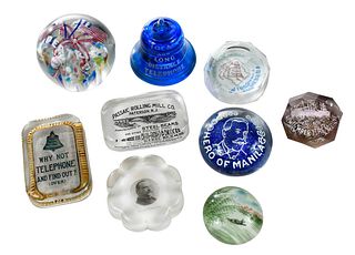 25 Glass Advertising and Motto Paperweights