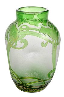 Dorflinger Honesdale Green Cameo Glass Vase