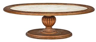 Mid Century Carved Gilt Marble Top Cocktail Table