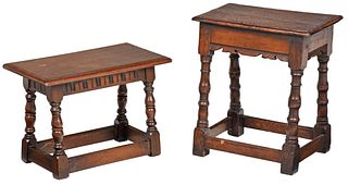Two William & Mary Style Oak Joint Stools