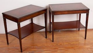 Lammerts Furniture Leather Top End Tables, Pair