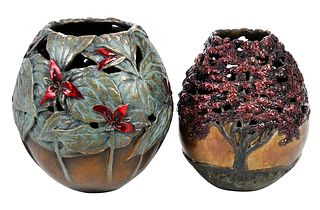 Two Signed Cold Painted Bronze Vases