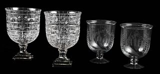 Four Footed Cut and Etched Glass Urns
