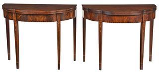 Pair Federal Style Bellflower Inlaid Card Tables
