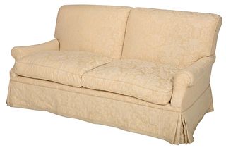 Contemporary Cream Damask Upholstered Settee