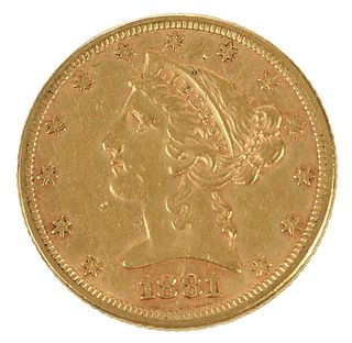 1881 $5 Gold Coin