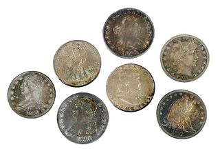 Group of Seven Half Dollars, Various Types
