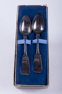 19 Century Coin Silver Spoon Pair, Monogrammed