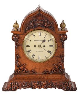 John Greenwood and Sons Carved Burlwood Shelf Clock
