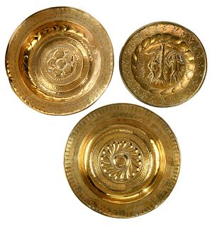 Three German Gothic Brass Alms Plates